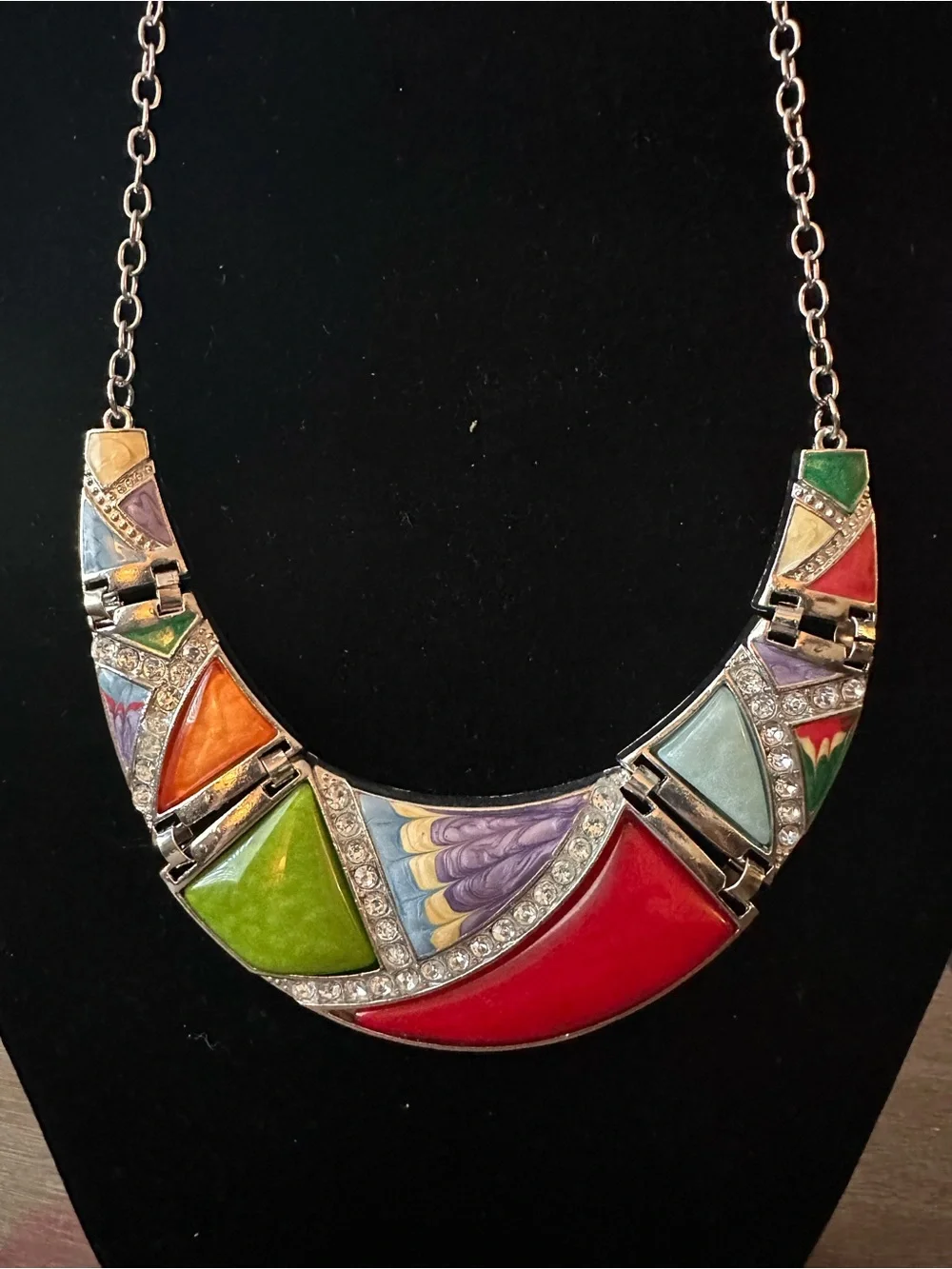 Vintage 80s Multicolor Enamel Statement Necklace - Women Jewelry